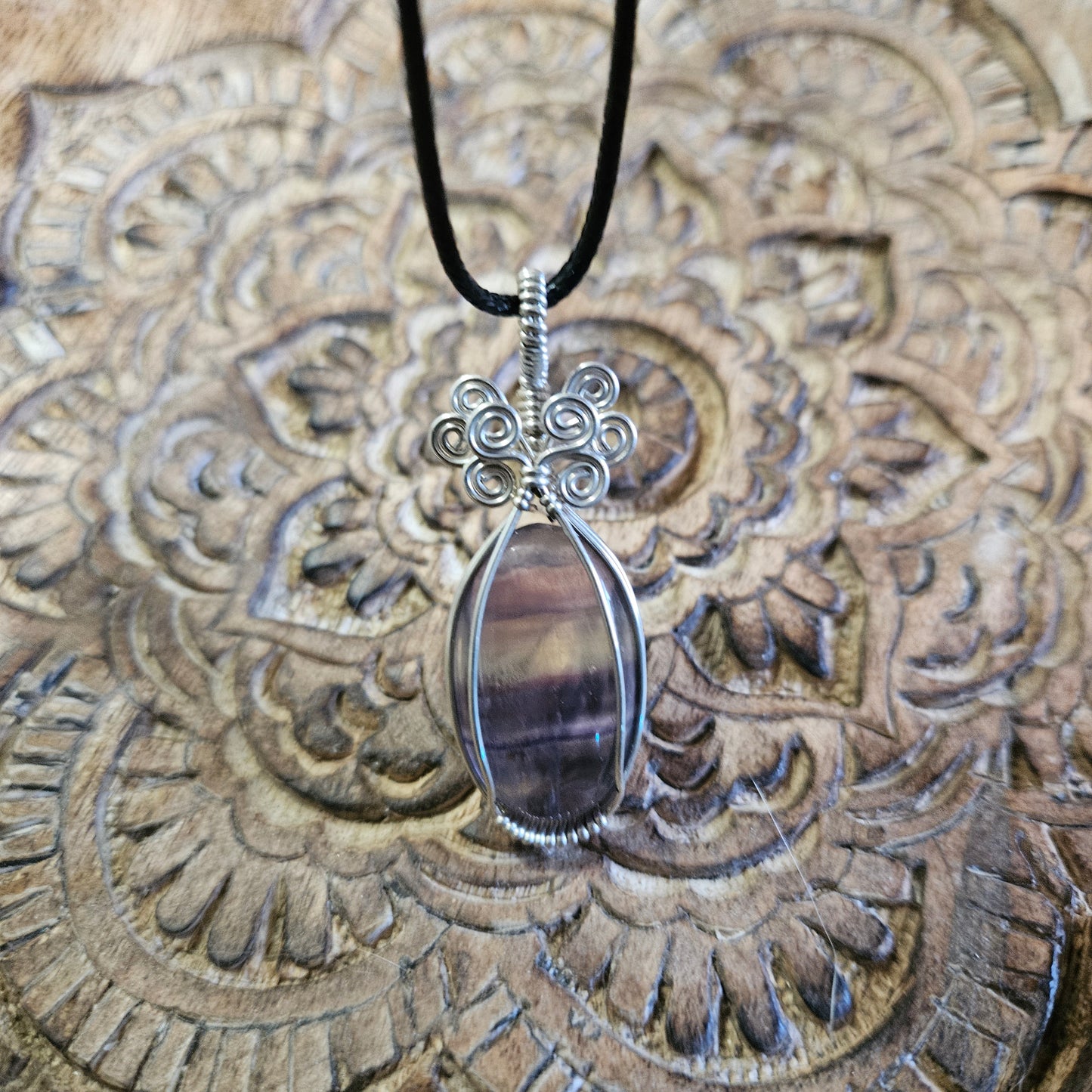 Sterling Silver Wire Wrap Rainbow Flourite Oval - Benefits Save the Strays Schuylkill
