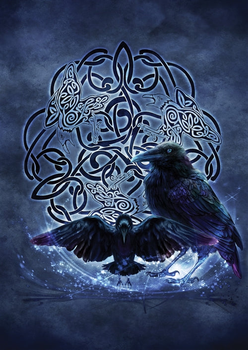 Celtic Raven Greeting Card by Brigid Ashwood (Blank Inside)