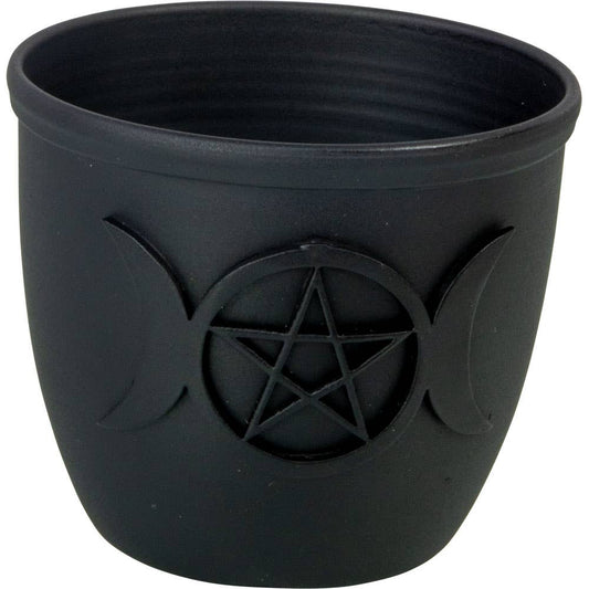 Metal Pot Candle Holder - Triple Moon w/ Pentacle