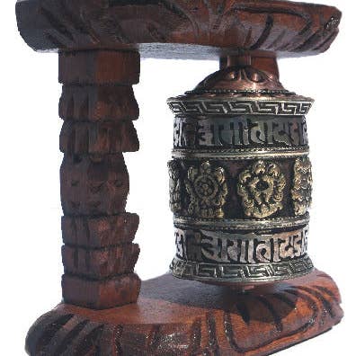Single Prayer Wheel with Wood Frame