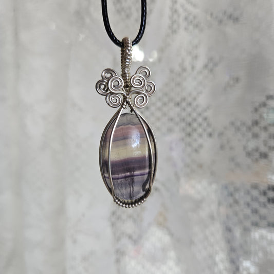 Sterling Silver Wire Wrap Rainbow Flourite Oval - Benefits Save the Strays Schuylkill