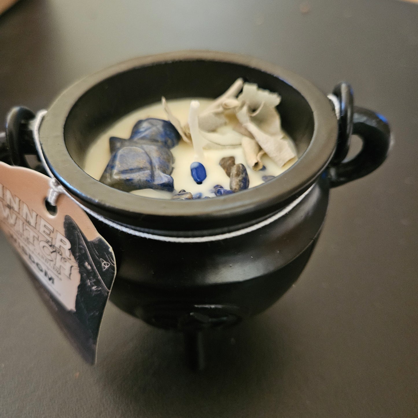 Wisdom - Cauldron Crystal Candle, Lapis