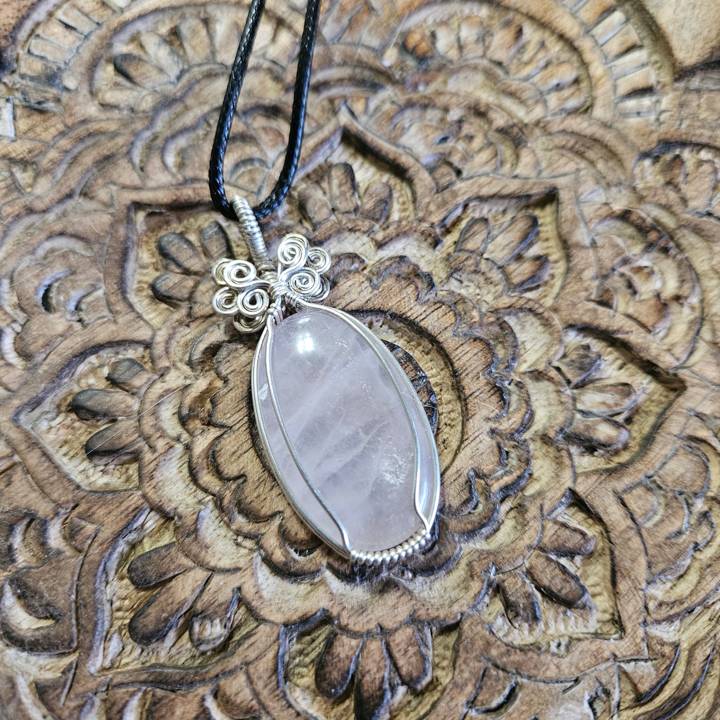 Sterling Silver Wire Wrap Rose Quartz Oval - Benefits Save the Strays Schuylkill