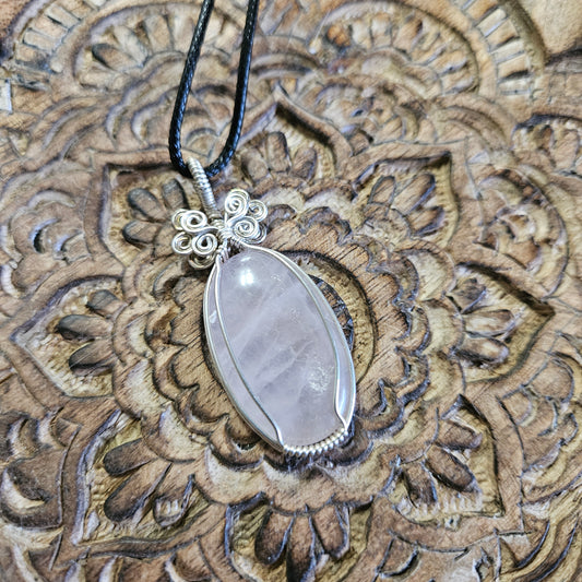 Sterling Silver Wire Wrap Rose Quartz Oval - Benefits Save the Strays Schuylkill