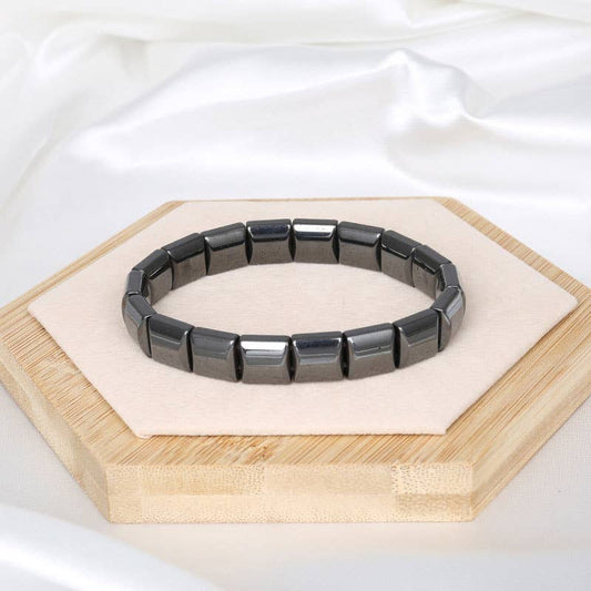 Hematite Stretch Square Bead Bracelet