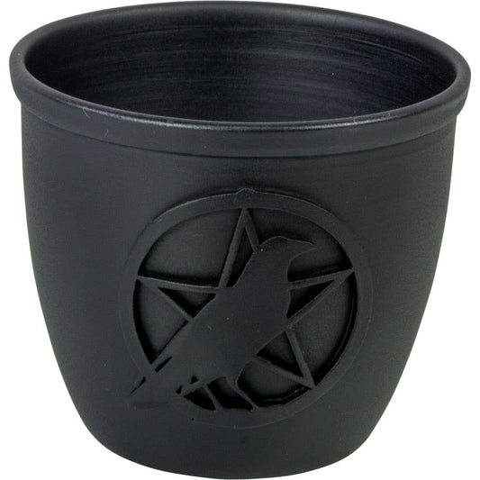 Mini Metal Pot Candle Holder - Pentacle w/ Raven