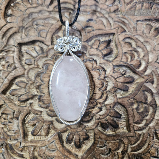 Sterling Silver Wire Wrap Rose Quartz Oval - Benefits Save the Strays Schuylkill