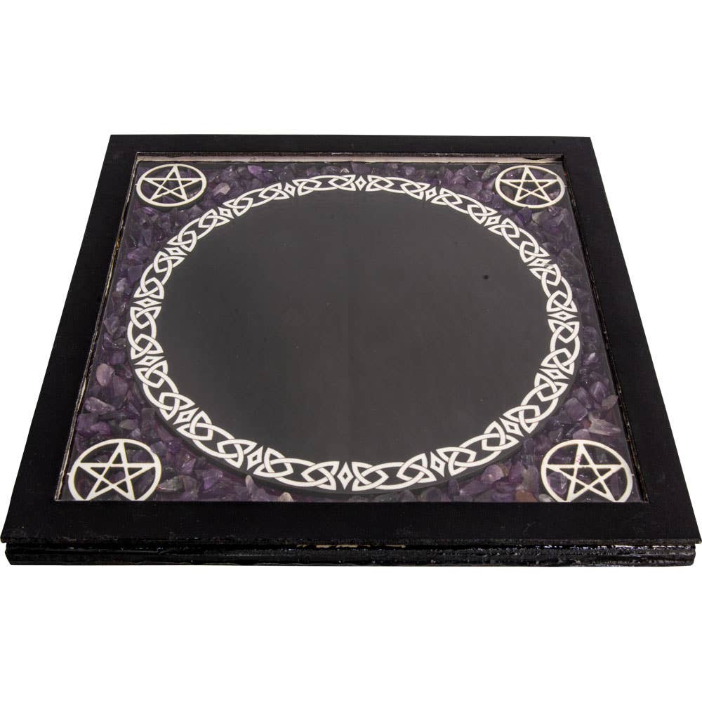 Glass Scrying Mirrors Pentacles w/ Amethyst