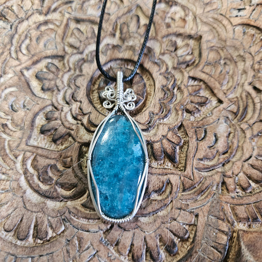 Sterling Silver Wire Wrap Blue Apatite - Benefits Save the Strays Schuylkill
