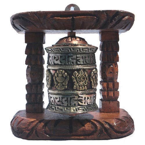 Single Prayer Wheel with Wood Frame