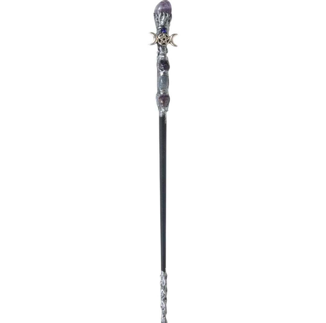 Magik Wand - Amethyst w/ Silver Triple Moon