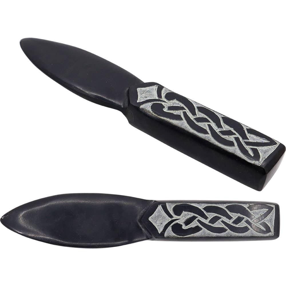 Athame with Celtic Engraving - Black Soapstone