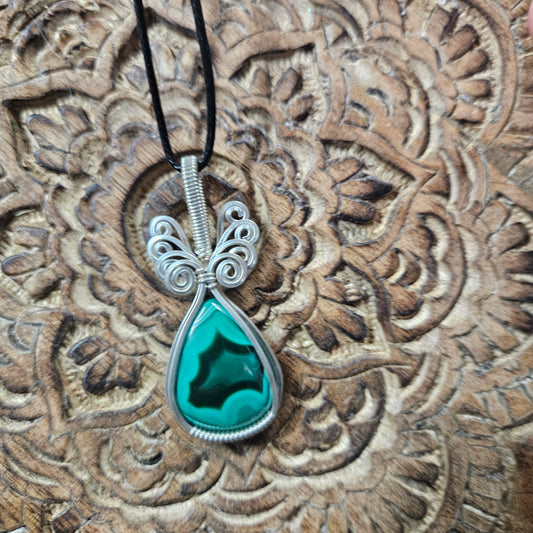 Sterling Silver Wire Wrap Malachite - Benefits Save the Strays Schuylkill