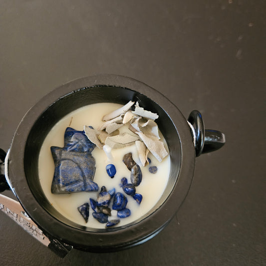 Wisdom - Cauldron Crystal Candle, Lapis