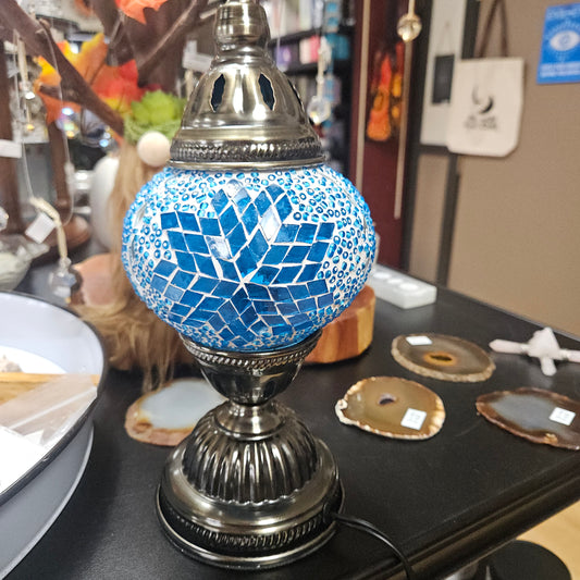 Turkish Style Desk Lamp, Handmade Globe - Blue Flower