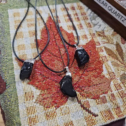 Tumbled Black Tourmaline Pendent on Cord