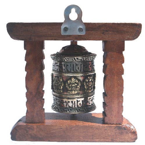 Single Prayer Wheel with Wood Frame
