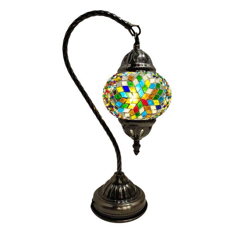 Turkish Table Lamp, Handmade White Multi Color Star Pattern Globe