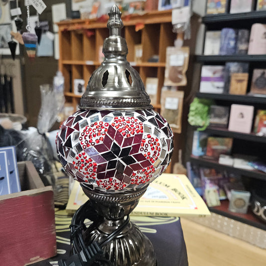 Turkish Style Desk Lamp, Handmade Globe - Red Flower