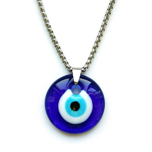 Evil Eye Necklace with Chain, Glass 7/8"