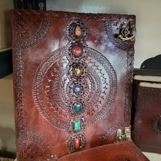 Seven Chakra Stone Embossed Handmade Book of Shadows - Tree Of Life Shoppe