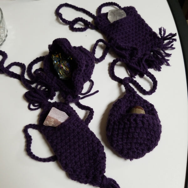 Purple Crochet Crystal Pouches - Tree Of Life Shoppe