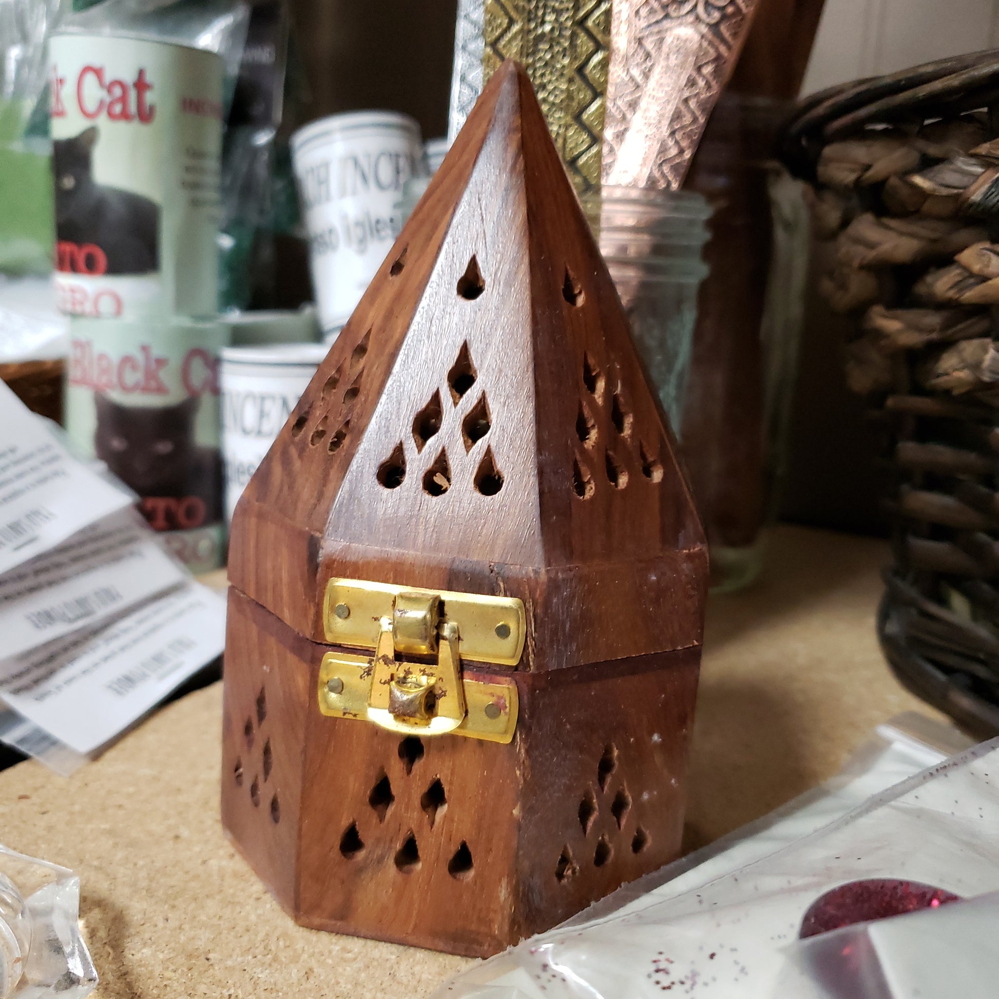 Wooden Charcoal / Cone Burner Temple - Tree Of Life Shoppe