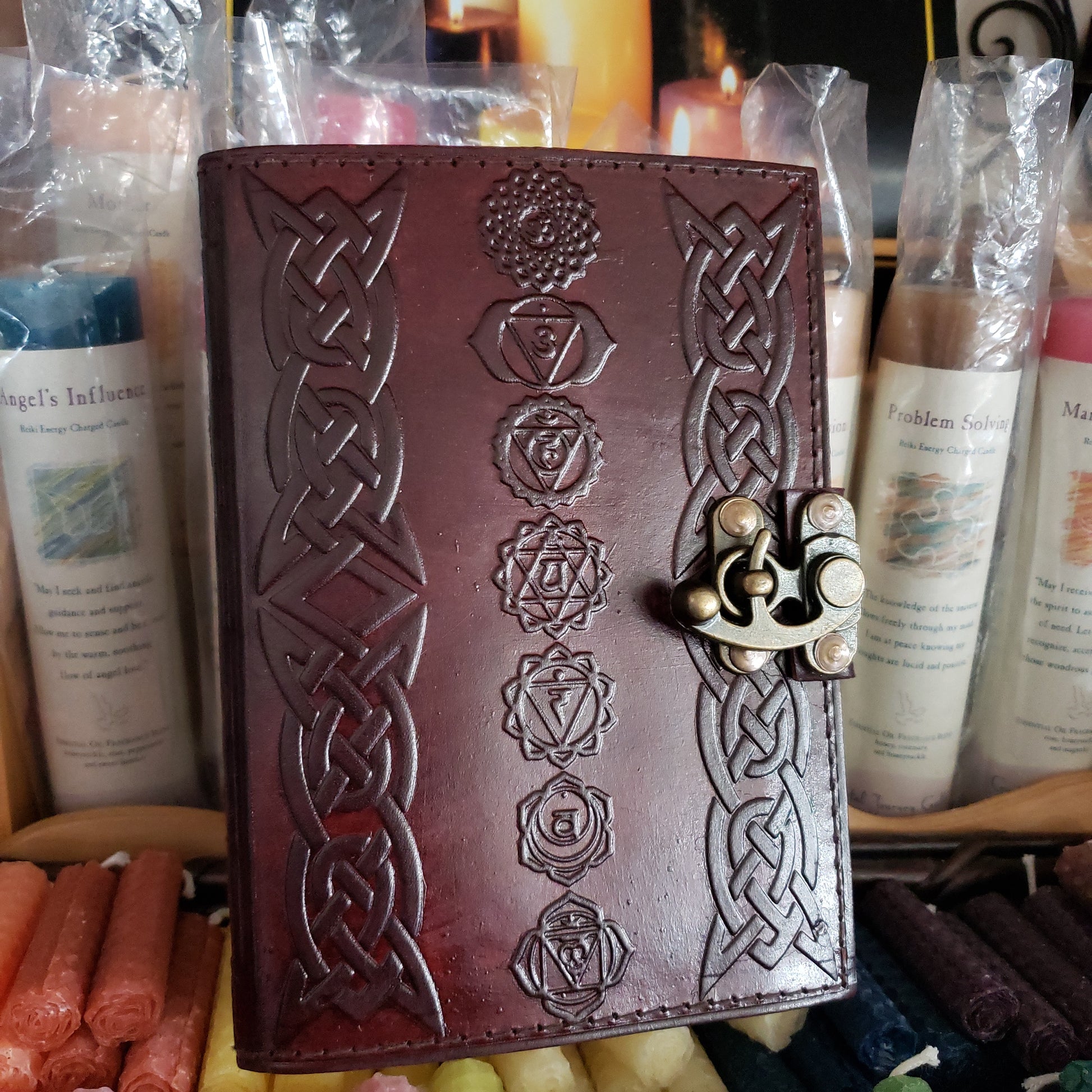 Chakra Embossed Leather Journal w/ latch - Tree Of Life Shoppe