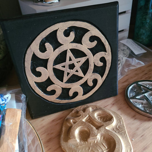 Black Wood Altar Table Gold Washed Pentacle