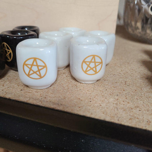 Pentacle Ceramic Chime Holders - Black and White Styles