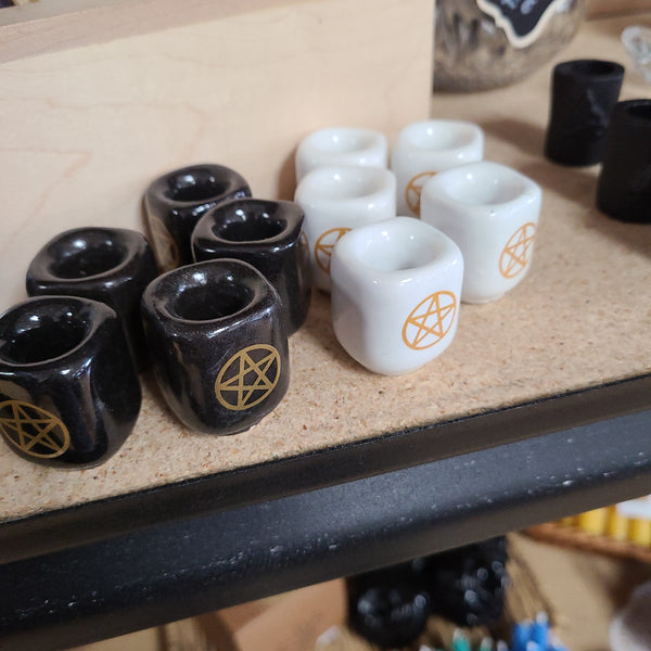 Pentacle Ceramic Chime Holders - Black and White Styles