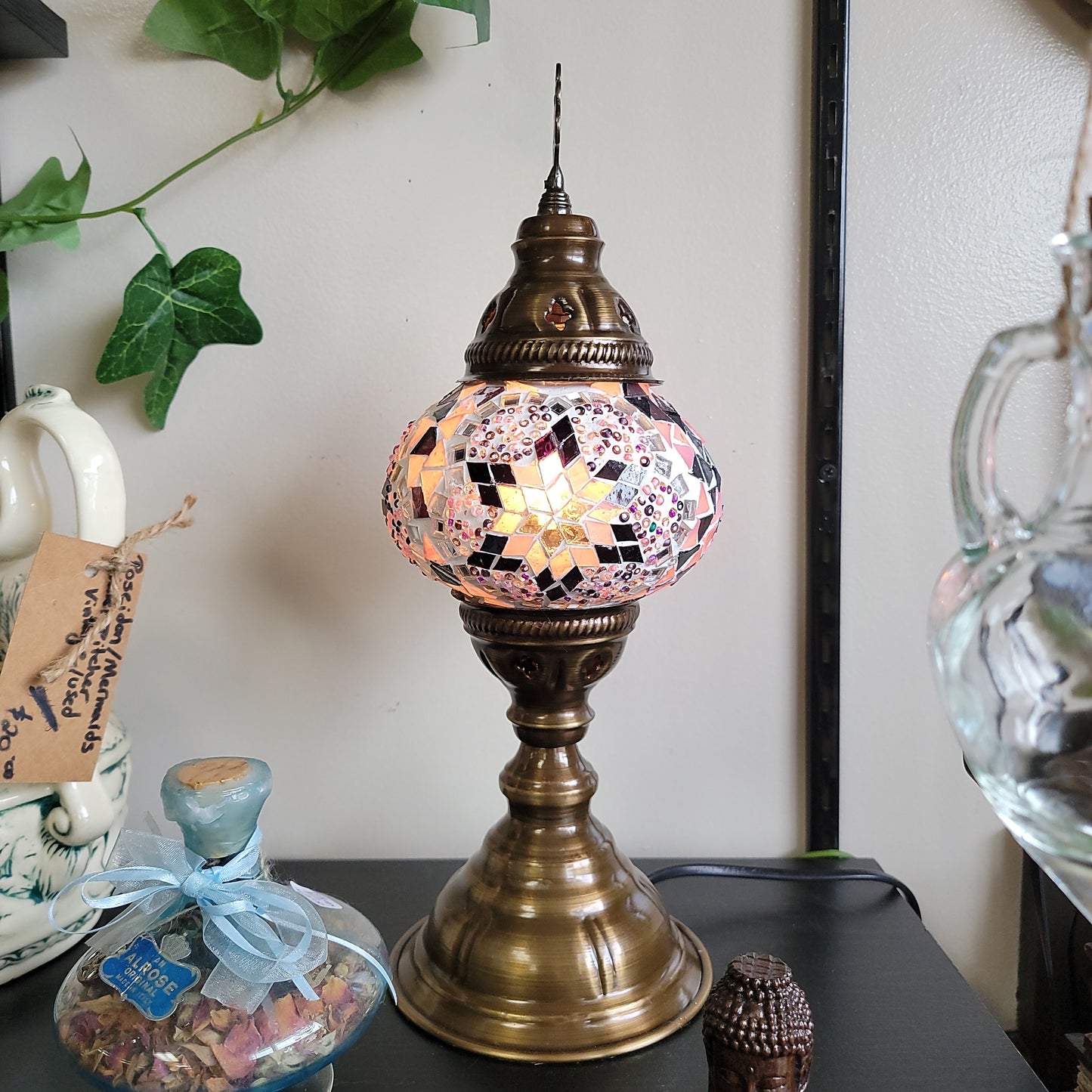 Turkish Table Lamp, Handmade Small Globe - Purple & Pinks