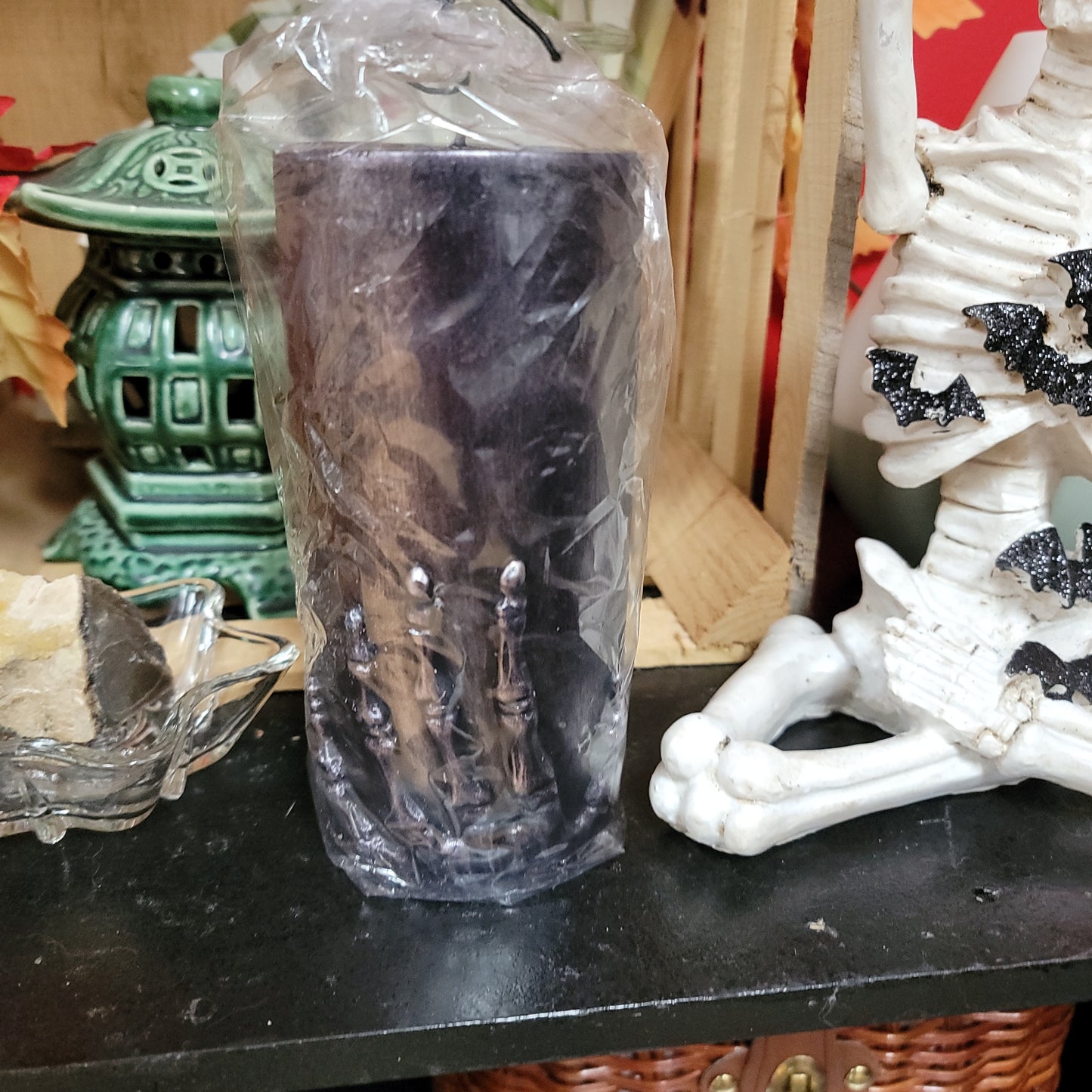 Tall Sculpted Skelly Hand Pillar Candles