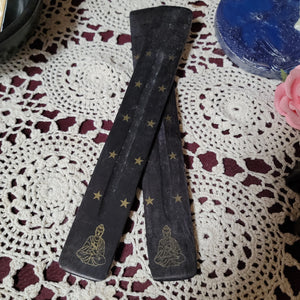 Wooden Incense Boat Burner Black Buddha 10"L