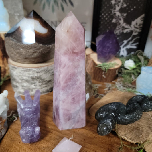 Soft Bubble Gum Rose Quartz Tower, 4”