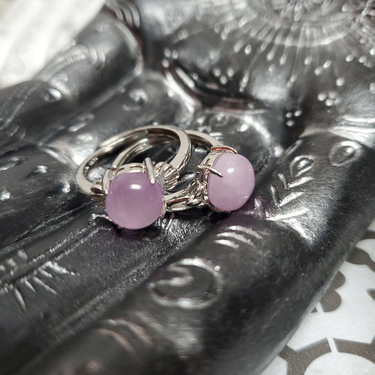 Pink Chalcedony Crystal Adjustable Ring - Tibenton Silver