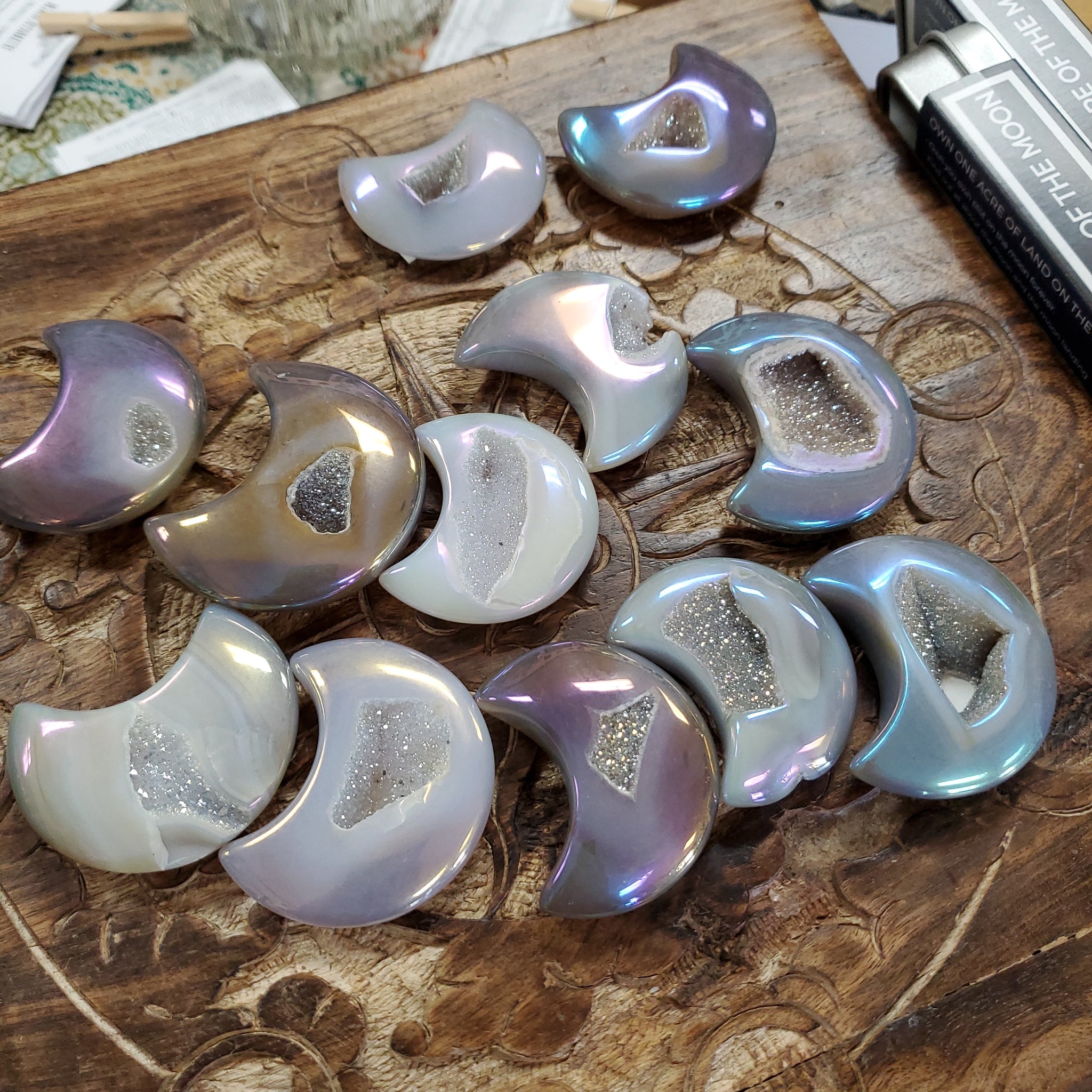 Angel Aura Druzy Agate Puffy Moons