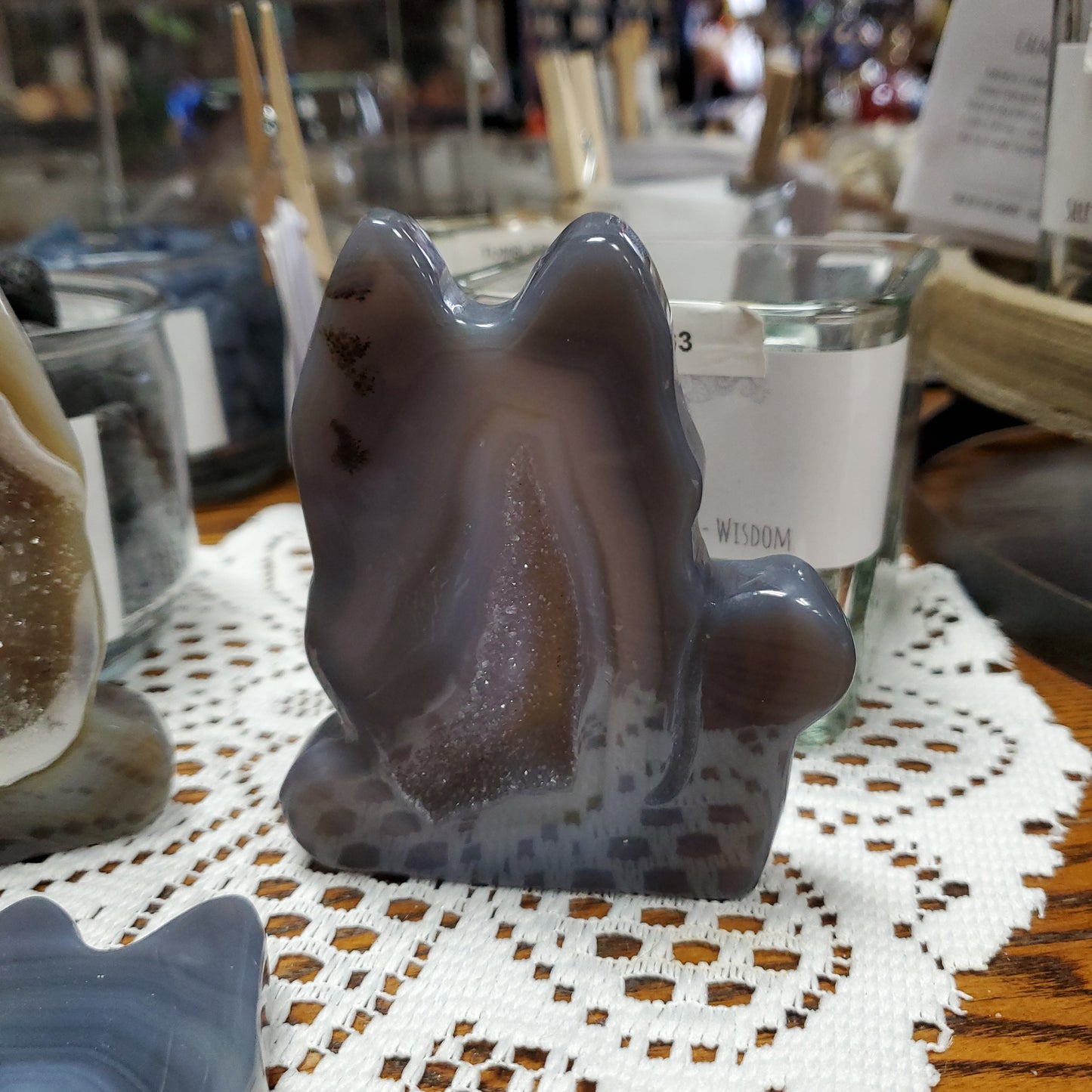 Druzy Agate Seated Cat Silhouette Slice