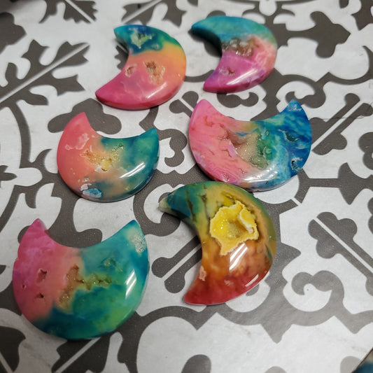 Carved Moon Tye Dye Druzy Agate