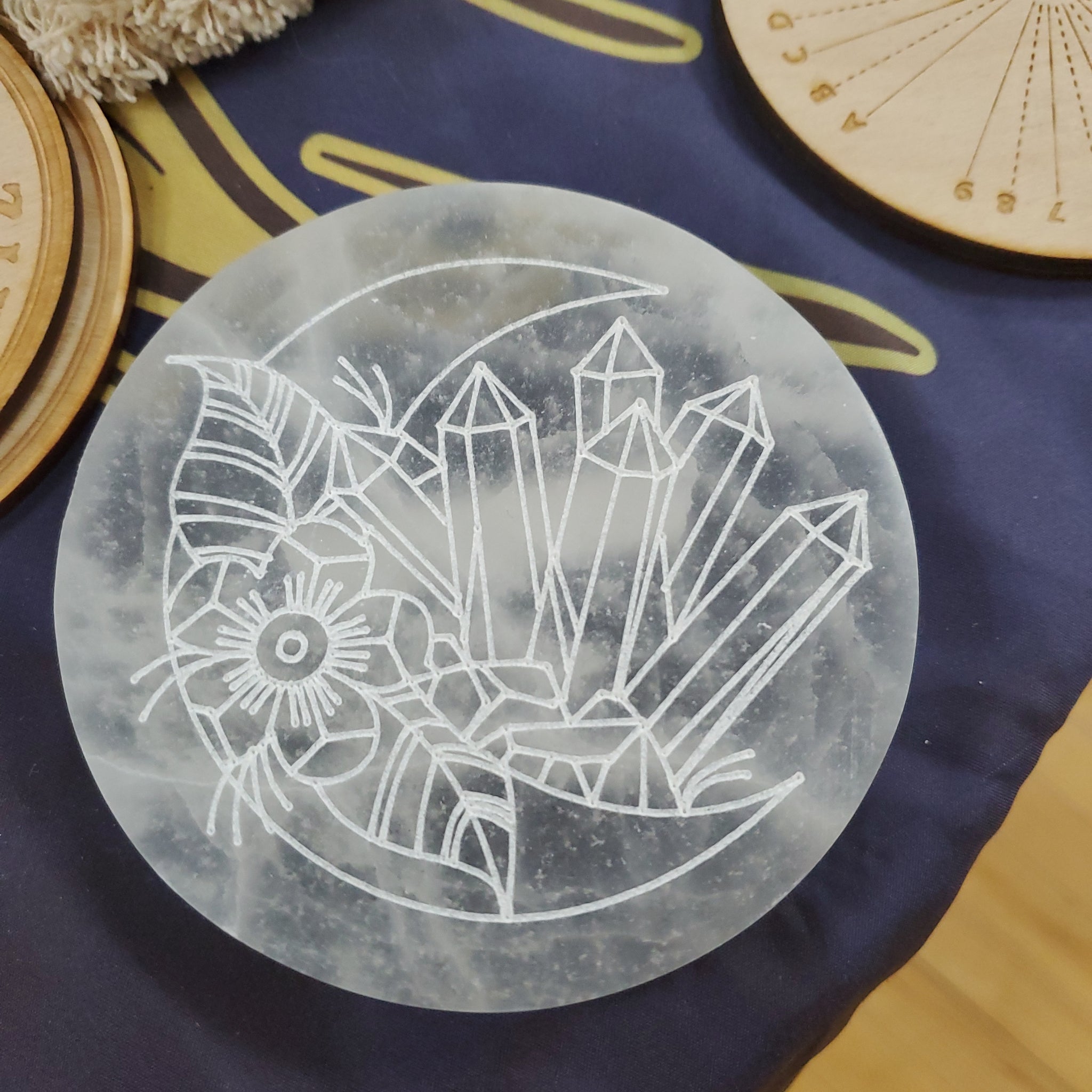 Crescent Moon and Crystals Selenite Charging Disk Large