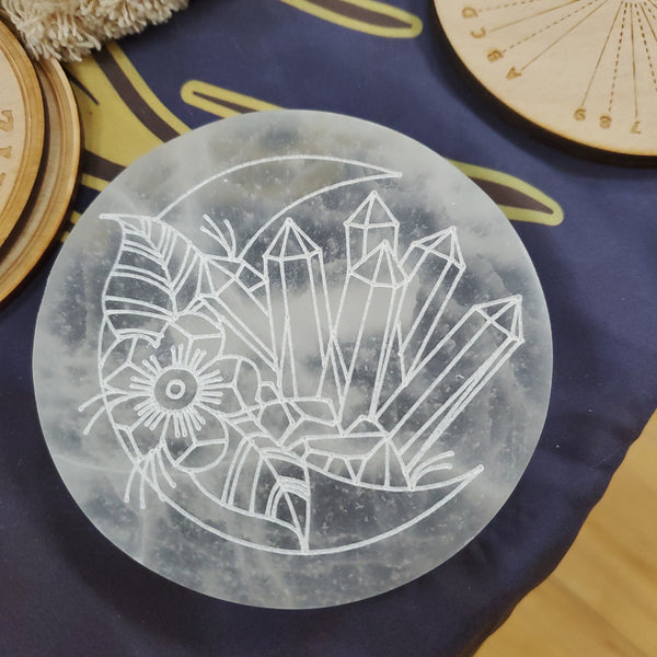 Crescent Moon and Crystals Selenite Charging Disk Large
