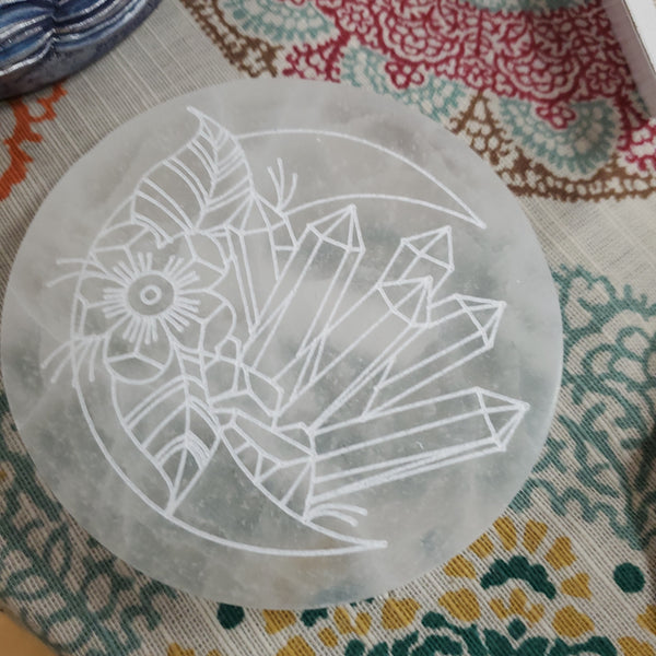 Crescent Moon and Crystals Selenite Charging Disk Large
