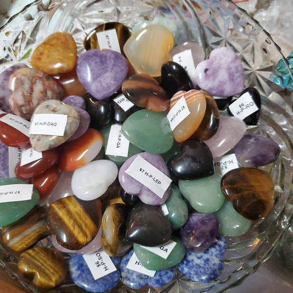 Gemstone Carved Hearts 25-30mm