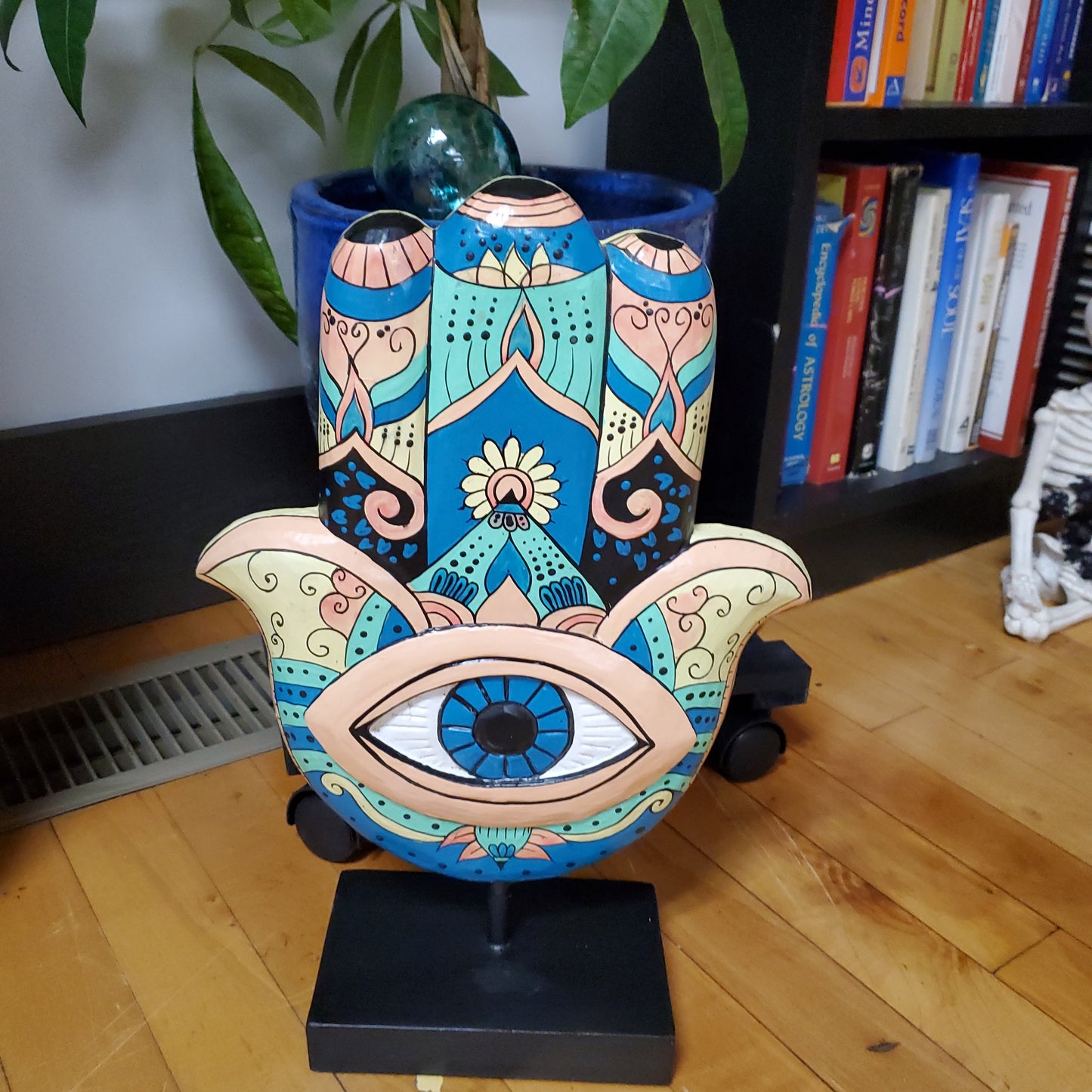 Hand Painted Wooden Hasma With Evil Eye Table Top Decor