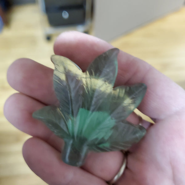 Carved Fluorite Cannabis Leaf
