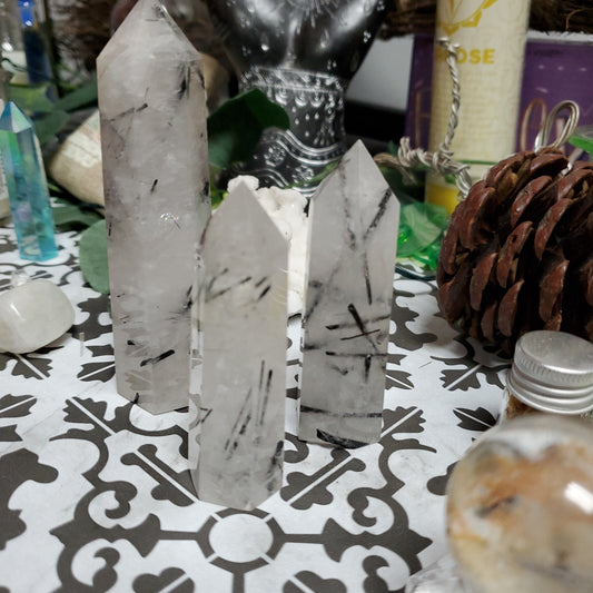 Black Tourmaline and Quartz Tower