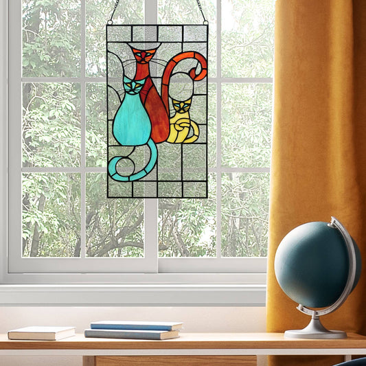 Coy Cats Trio Multicolor Stain Glass Window