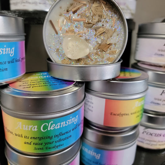 Magical Crystal and Herb Candle Tin - Aura Cleansing