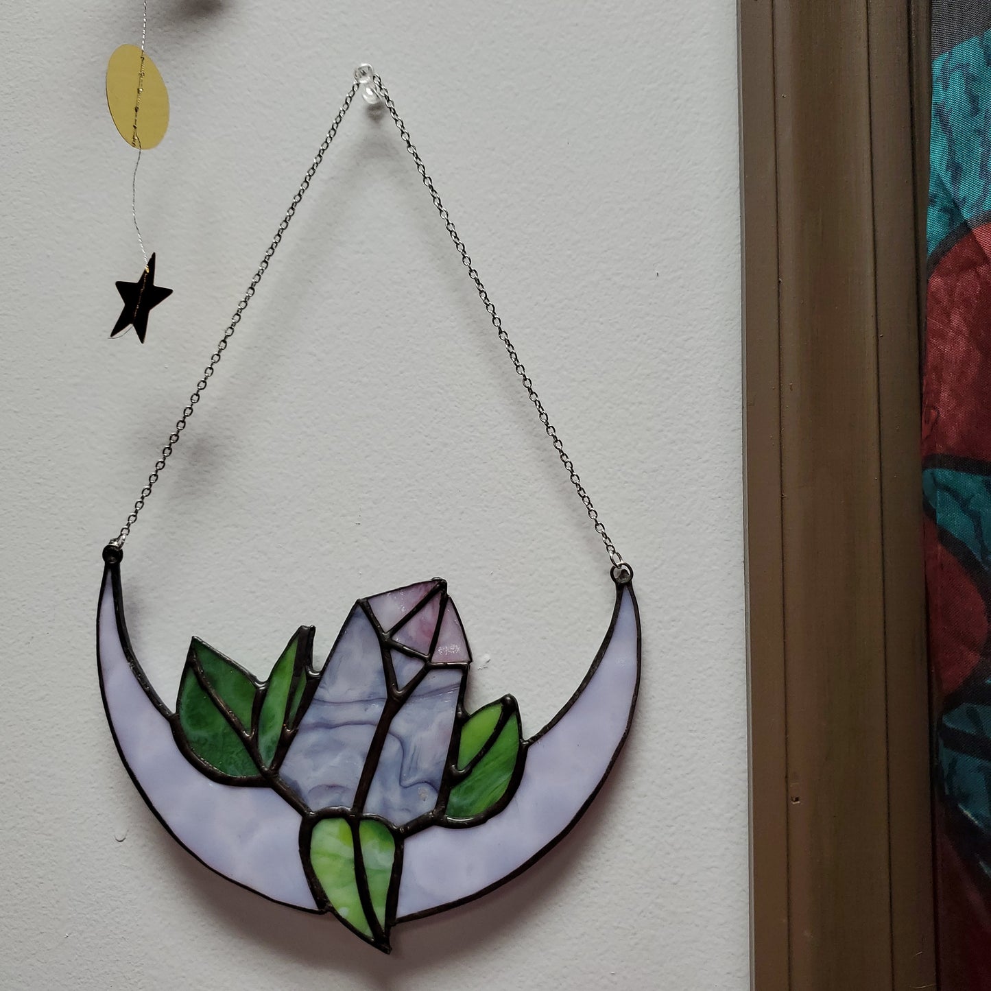 Moon and Crystal Stain Glass Hanging