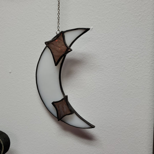 Stainedglass Moon with Stars Rose
